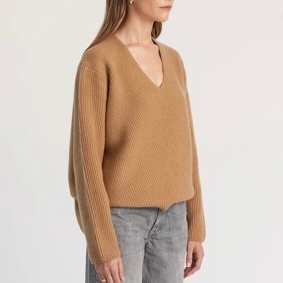 Almina Concept Sweater Camel Tan Knit Wool V-Neck Pullover Sweater Size Large - Picture 1 of 9